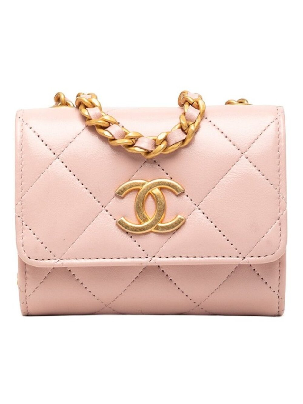 Chanel CC Logo Mini Quilted Crossbody Chain Shoulder Bag Pink Lambskin